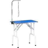 PawHut 32" Foldable Dog Grooming Table Pet Drying Beauty Table Adjustable Fixed Arm Rubber Top, Blue