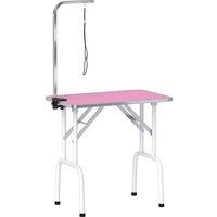PawHut 32" Foldable Dog Grooming Table Pet Drying Beauty Table Adjustable Fixed Arm Rubber Top, Pink