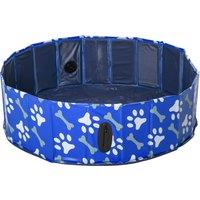 PawHut Dog Swimming Pool, Foldable Pet Bathing Tub, Indoor/Outdoor Shower Pool for Dogs and Cats, 100 ??30H cm, Small, Blue Aosom UK