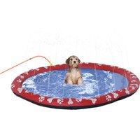 PawHut 150cm Splash Pad Sprinkler for Pets Dog Bath Pool Water Game Mat Toy Non-slip Outdoor Backyard Red Aosom UK