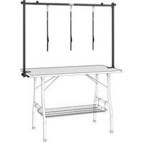 PawHut Dog Grooming Arm Adjustable H-Shape Dog Grooming Table Arm with Clamp and 3 Nooses Black