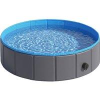 PawHut Foldable Dog Pool for Puppies and Ducks Dog Paddling Pool Bath Tub, Dark Grey, 100 x 30 cm