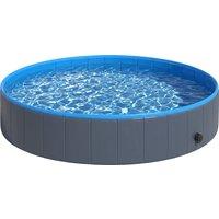 PawHut Foldable Dog Pool for Puppies and Ducks Dog Paddling Pool Bath Tub, Dark Grey, 140 x 30cm