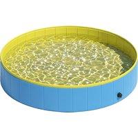 PawHut Foldable Dog Pool for Puppies and Ducks Dog Paddling Pool Bath Tub, Blue, 160 x 30cm
