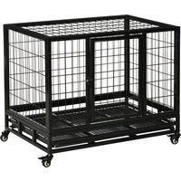 PawHut 38" Heavy Duty Metal Dog Kennel Pet Cage with Crate Tray and Wheels - Black (Medium)