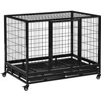 PawHut Xl Dog Crate, 43" Heavy Duty, Metal Pet Cage with Crate Tray and Wheels, Black, Large Aosom UK