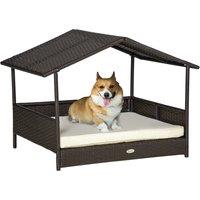 PawHut Wicker Dog House, Rattan Pet Bed, with Removable Cushion, Canopy, for Small and Medium Dogs - Cream Aosom UK