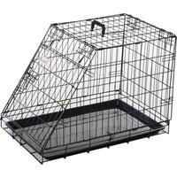 PawHut Metal Collapsible Car Dog Cage Crate Transport Folding Box Carrier Handle Removable Tray 77 x 47 x 55cm Aosom UK