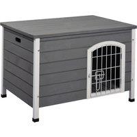 PawHut Wooden Dog House with Removable Bottom, Wire Door, Openable Top, Pet Shelter for Small Dog, 80 x 55 x 53.5cm, Dark Grey