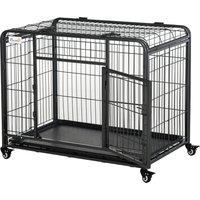 PawHut Metal Dog Cage Kennel Locking Door & Wheels Removable Tray Openable Top For Medium Pets 94 x 58 x 69.5 cm
