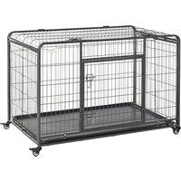 PawHut Folding Heavy-Duty Dog Crate: Double Door Pet Kennel with Removable Tray, Lockable Wheels, 125cm x 76cm x 81cm Aosom UK
