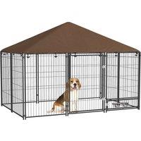 PawHut Outdoor Dog Kennel Puppy Play Pen with Canopy Garden Playpen Fence Crate Enclosure Cage Rotating Bowl 211 x 141 x 151 cm Aosom UK