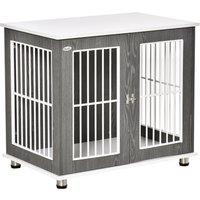 PawHut Dog Crate, Wooden Pet Kennel Cage with Lockable Door and Adjustable Foot Pads, Modern Design, Grey and White Aosom UK