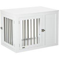 PawHut Furniture Style Dog Crate, End Table Pet Cage Kennel, Indoor Decorative Puppy House, w/ Double Doors, Locks, for Medium Dogs, White Aosom UK