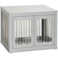 PawHut Dog Crate End Table with Three Doors, Furniture Style Dog Crate for Medium Dogs with Locks & Latches, Grey