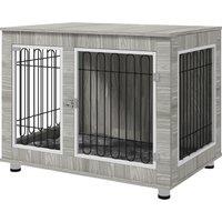 PawHut Dog Crate Furniture? Indoor Dog Kennel w/ Soft Cushion & Double Doors, for Large Dogs, 106 x 74 x 81.5cm, Grey Aosom UK