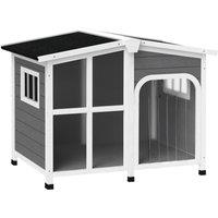 PawHut Wooden Dog Kennel with Removable Floor, Asphalt and Openable Roof, Giant Window for Large Dogs, Charcoal Grey