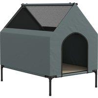 PawHut Dog House Outdoor Elevated Dog Bed with Removable Cover, Mesh Windows, Storage Bag, for S and M-Sized Dogs, Grey