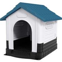 PawHut Plastic Dog Kennel with Windows, for Garden Patio, Medium and Large Dogs, 101 x 88 x 99cm - Blue Aosom UK