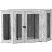 PawHut 2 in 1 Dog Crate Furniture Side Table, with Cushion, 122 x 61 x 71cm - Grey Aosom UK