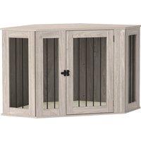 PawHut 2 in 1 Dog Crate Furniture Side Table, with Cushion, 122 x 61 x 71cm - Walnut Brown Aosom UK