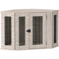 PawHut 2 in 1 Dog Crate Furniture Side Table, with Cushion, 104 x 55 x 63cm - Walnut Brown Aosom UK
