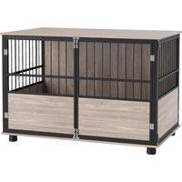 PawHut 100cm Furniture Style Dog Crate Dog Cage End Table Indoor with 3 Doors Soft Washable Cushion, for Large Sized Dogs Aosom UK