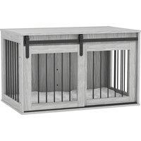 PawHut 100cm Dog Crate Furniture with Removable Cushion for Large Dogs - Grey Aosom UK