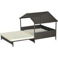 PawHut Extendable Elevated Dog Bed, Rattan Dog House, with Water-Resistant Roof, Removable Cushion, for Small, Medium Dogs
