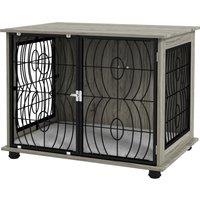 PawHut 29.5" Indoor Dog Crate Furniture End Table w/ Plush Washable Cushion, Lockable Door, for Medium Size Dogs Aosom UK