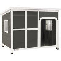PawHut Wooden Dog House Outdoor with Asphalt Openable Top, Removable Floor, Clear Front Panel, Curtain, 103 x 77 x 83cm