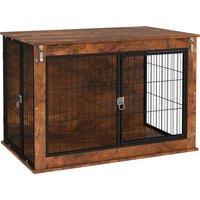 PawHut Dog Crate Furniture with Flip-up Top, 2 Doors, for Large Dogs, 98 x 60 x 65.5cm, Rustic Brown