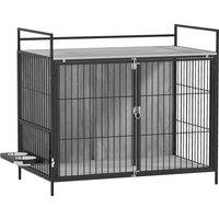 PawHut Large Dog Crate Furniture with Rotating Bowl Holder, 2 Bowls, 2 Doors, for Large Dogs, 100 x 60 x 88 cm, Grey