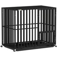 PawHut Heavy Duty Dog Crate, Dog Cage with Wheels for Medium Large Breeds, Metal Pet Kennel with Removable Tray