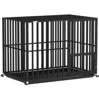 PawHut Heavy Duty Dog Crate, Dog Cage with Wheels for Extra Large Breeds, Metal Pet Kennel with Removable Tray