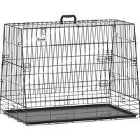 PawHut 35"(90 cm) Car Dog Crate Medium Large Collapsible Slanted Travel Dog Cage with Tray for Car Boot