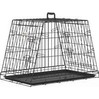 PawHut 30"(76 cm) Car Dog Crate Collapsible Slanted Travel Small Dog Cage with Tray & Handle 76L x 48W x 53H cm