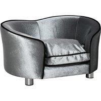 PawHut Pet Sofa with Storage Pocket, Modern Dog Bed & Cat Lounger, Removable Cushion, 69x49x38cm, Silver Grey Aosom UK