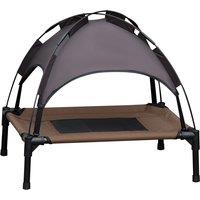 PawHut Elevated Canine Haven: Breathable Mesh Bed with UV-Shielding Canopy for Medium Pups, Coffee Hue Aosom UK