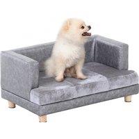 PawHut Dog Sofa Bed for Small-Sized Dogs, Elevated Pet Chair with PU Cover, Soft Cushion, Cat Couch Lounger with Anti-slip Legs - Grey