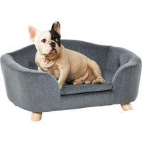 PawHut Pet Sofa, Modern Dog Bed & Puppy Lounge, with Wooden Frame & Washable Cushion, 70x47x30cm, Grey