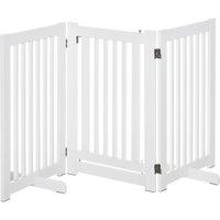 PawHutPet Gates MDF Freestanding Expandable Dog Gate Wood Doorway Pet Barrier Fence w/ Latched Door White Aosom UK