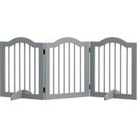 PawHut 3 Panels Dog Gate w/ Support Feet Fence Safety Barrier Freestanding Wood Light Grey Aosom UK
