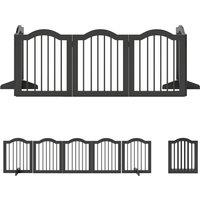 PawHut Wooden Foldable Dog Gate Panel Pet Fence Freestanding Safety Barrier for the House, Doorway, Stairs (Black)