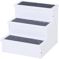 PawHut 3 Step Wooden Pet Stairs, Carpeted Ramp for Cats & Small Dogs, Non-Slip Carpet, Compact, White Aosom UK