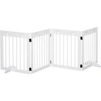 PawHut Pet Gate 4 Panel Folding Wooden Dog Barrier Freestanding Dog Gate For Stairs w/ Support Feet Aosom UK