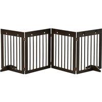 PawHut Freestanding Pet Gate 4 Panel Wooden Dog Barrier Folding Safety Fence with Support Feet up to 204cm Long 61cm Tall for Doorway Stairs Brown