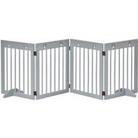 PawHut Pet Gate 4 Panel Wooden Dog Barrier Freestanding Folding Safety Fence with Support Feet up to 204cm Long 61cm Tall Light Grey