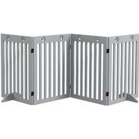 PawHut Wooden Pet Gate Foldable Freestanding Dog Safety Barrier w/ Support Feet, Grey Aosom UK