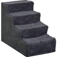 PawHut Four-Step Dog Stairs, with Washable Plush Cover, for High Bed Sofa, Dog Stairs for Small Dog and Cat - Dark Grey